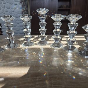 Set of 7 Clear Crystal Candlesticks by Simon Designs